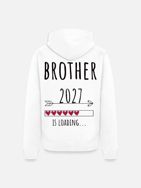 Pregnancy Announcement – Bruder 2027 Geschenk - Unisex Premium Bio Zip Hoodie - Weiß