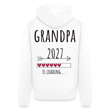 Pregnancy Announcement – Opa 2027 Geschenk - Unisex Premium Bio Zip Hoodie - Weiß - Hinten - Thijin (182cm)