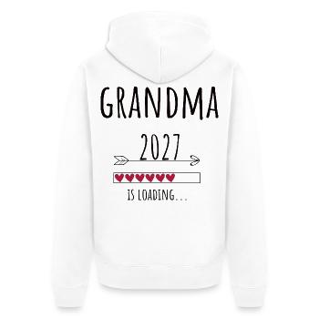 Pregnancy Announcement – Oma 2027 Geschenk - Unisex Premium Bio Zip Hoodie - Weiß - Hinten - Thijin (182cm)