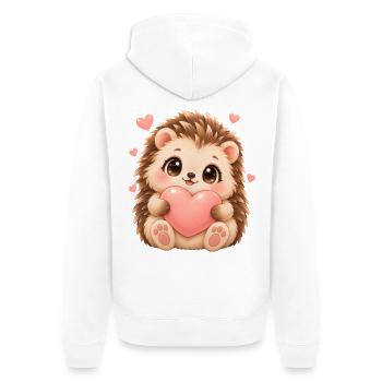 Igel und Herzmotiv - Unisex Premium Bio Zip Hoodie - Weiß - Hinten - Thijin (182cm)