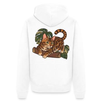 Bengal-Katze auf Baumstamm-Dschungel-Illustration - Unisex Premium Bio Zip Hoodie - Weiß - Hinten - Thijin (182cm)