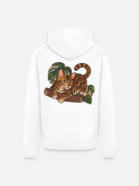 Bengal-Katze auf Baumstamm-Dschungel-Illustration - Unisex Premium Bio Zip Hoodie - Weiß