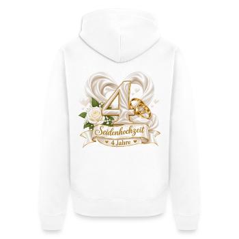 4.Hochzeitstag , Seidenhochzeit 4 Jahre  - Unisex Premium Bio Zip Hoodie - Weiß - Hinten - Thijin (182cm)