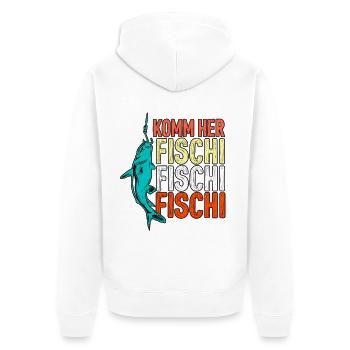 Komm her Fischi Fischi - Unisex Premium Bio Zip Hoodie - Weiß - Hinten - Thijin (182cm)