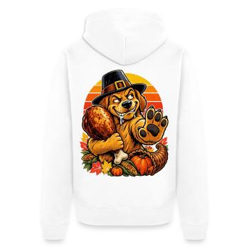 Thanksgiving Hund verteidigt Truthahn Retro - Unisex Premium Bio Zip Hoodie - Weiß - Hinten - Thijin (182cm)