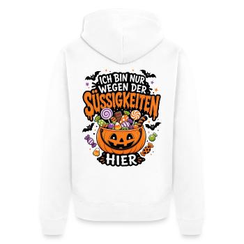 Ich bin nur wegen der Süßigkeiten hier Halloween - Unisex Premium Bio Zip Hoodie - Weiß - Hinten - Thijin (182cm)