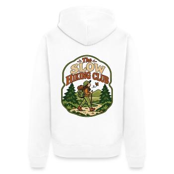 The Slow Hiking Club - Unisex Premium Bio Zip Hoodie - Weiß - Hinten - Thijin (182cm)