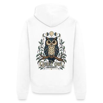 The Quiet Owl Society - Unisex Premium Bio Zip Hoodie - Weiß - Hinten - Thijin (182cm)