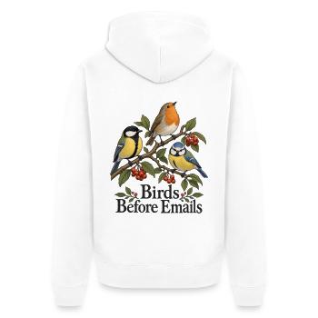 Birds Before Emails - Unisex Premium Bio Zip Hoodie - Weiß - Hinten - Thijin (182cm)