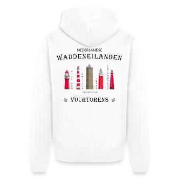 Leuchttürme Texel, Ameland, Terschelling, Vlieland - Unisex Premium Bio Zip Hoodie - Weiß - Hinten - Thijin (182cm)
