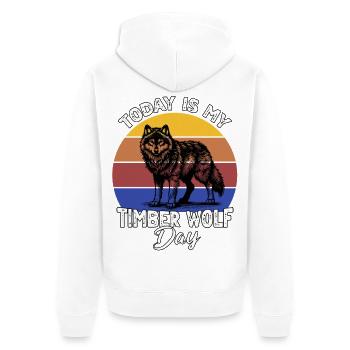Grauwolf Timber Wolf - Unisex Premium Bio Zip Hoodie - Weiß - Hinten - Thijin (182cm)