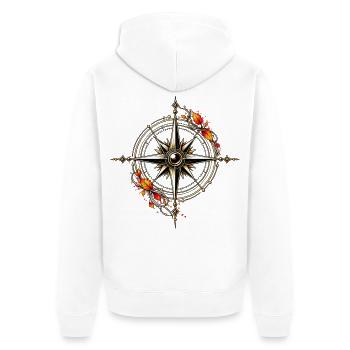 Kompassrose des Herbstes - Unisex Premium Bio Zip Hoodie - Weiß - Hinten - Thijin (182cm)