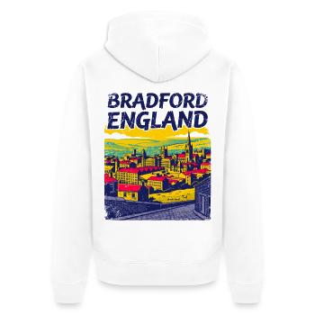 Retro Bradford England City Skyline Sept - Unisex Premium Bio Zip Hoodie - Weiß - Hinten - Thijin (182cm)