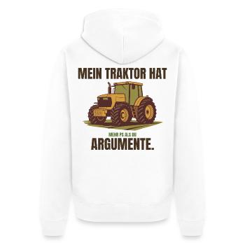 Mein Traktor hat mehr PS als du Argumente – Trakto - Unisex Premium Bio Zip Hoodie - Weiß - Hinten - Thijin (182cm)