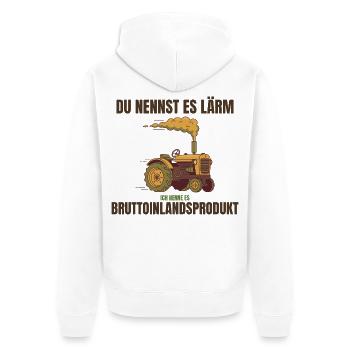 Lärm? Ich nenne es Bruttoinlandsprodukt! - Unisex Premium Bio Zip Hoodie - Weiß - Hinten - Thijin (182cm)
