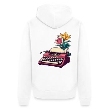 Schreibmaschine baut einen Papiergarten an - Unisex Premium Bio Zip Hoodie - Weiß - Hinten - Thijin (182cm)