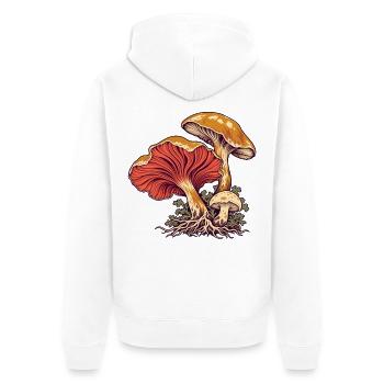 Pilzkiemen und -kappen - Unisex Premium Bio Zip Hoodie - Weiß - Hinten - Thijin (182cm)