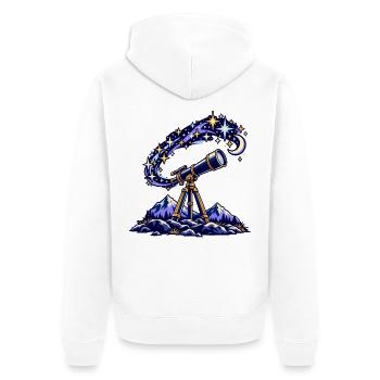 Teleskop unter einem Sternenhimmel - Unisex Premium Bio Zip Hoodie - Weiß - Hinten - Thijin (182cm)