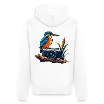 Eisväger vor der Kamera - Unisex Premium Bio Zip Hoodie - Weiß - Hinten - Thijin (182cm)
