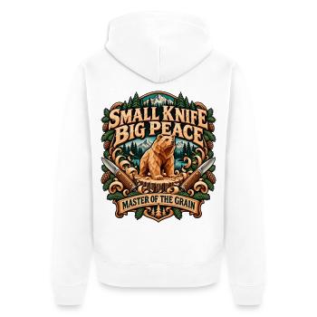 Small Knife Big Peace Master Of The Grain Bear - Unisex Premium Bio Zip Hoodie - Weiß - Hinten - Thijin (182cm)
