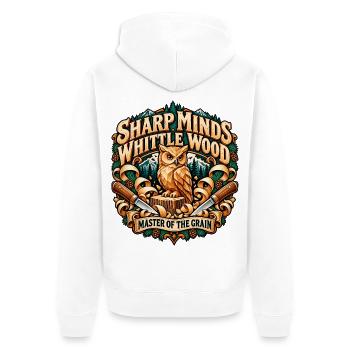 Sharp Minds Whittle Wood Master Of The Grain Owl - Unisex Premium Bio Zip Hoodie - Weiß - Hinten - Thijin (182cm)
