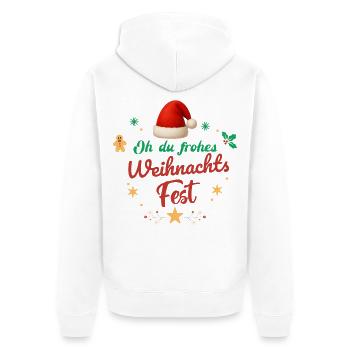 Oh Du Frohes Weihnachtsfest Nikolaus Geschenk    - Unisex Premium Bio Zip Hoodie - Weiß - Hinten - Thijin (182cm)