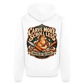 Carve More Scroll Less Master Of The Grain Fox - Unisex Premium Bio Zip Hoodie - Weiß - Hinten - Thijin (182cm)