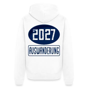 Auswanderung 2027 - Unisex Premium Bio Zip Hoodie - Weiß - Hinten - Thijin (182cm)