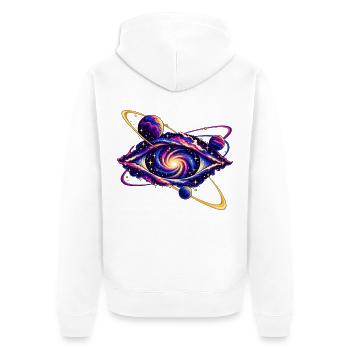 Umlaufbahnen um ein kosmisches Auge - Unisex Premium Bio Zip Hoodie - Weiß - Hinten - Thijin (182cm)