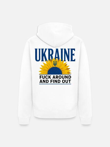 Ukraine FAFO Sonnenblume – Kühne Aussage - Unisex Premium Bio Zip Hoodie - Weiß