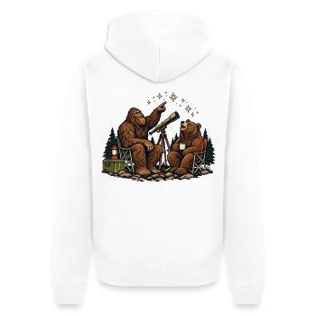 Bär und Bigfoot beobachten Sterne – Outdoor - Unisex Premium Bio Zip Hoodie - Weiß - Hinten - Thijin (182cm)
