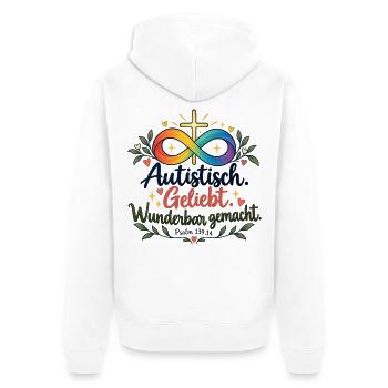 Autistisch Geliebt Infinity Kreuz - Unisex Premium Bio Zip Hoodie - Weiß - Hinten - Thijin (182cm)