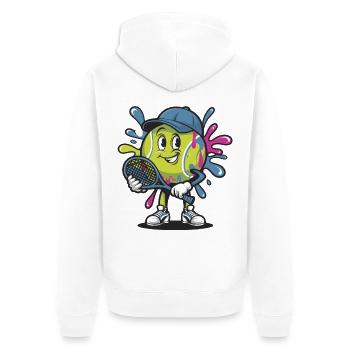  Fröhlicher Tennisspieler Mit Schläger Und Bunten - Unisex Premium Bio Zip Hoodie - Weiß - Hinten - Thijin (182cm)
