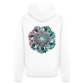  Keltisches Herz Mit Blumen Und Verschlungenen - Unisex Premium Bio Zip Hoodie - Weiß - Hinten - Thijin (182cm)