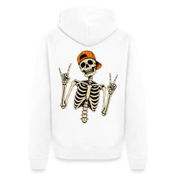 Skelettrocker mit oranger Kappe Halloween - Unisex Premium Bio Zip Hoodie - Weiß - Hinten - Thijin (182cm)