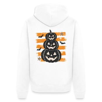 Halloween-Kürbisse auf orangefarbenen Streifen - Unisex Premium Bio Zip Hoodie - Weiß - Hinten - Thijin (182cm)