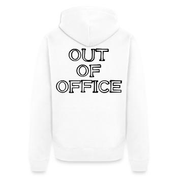 OUT OF OFFICE Schriftzug handgezeichnet - Unisex Premium Bio Zip Hoodie - Weiß - Hinten - Thijin (182cm)