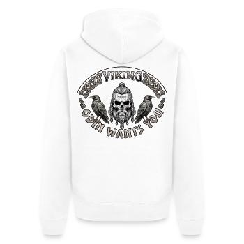 Viking Schädel mit Raben und Knoten - Unisex Premium Bio Zip Hoodie - Weiß - Hinten - Thijin (182cm)