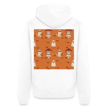 Halloween Katzen Geister Pilz Muster - Unisex Premium Bio Zip Hoodie - Weiß - Hinten - Thijin (182cm)