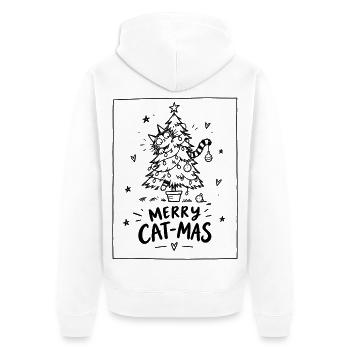 Merry Cat-Mas – Katze im Weihnachtsbaum - Unisex Premium Bio Zip Hoodie - Weiß - Hinten - Thijin (182cm)