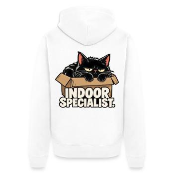 Indoor-Spezialistenkatze - Unisex Premium Bio Zip Hoodie - Weiß - Hinten - Thijin (182cm)
