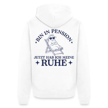 Pension hab ich meine Ruhe Pensionärin Schaf - Unisex Premium Bio Zip Hoodie - Weiß - Hinten - Thijin (182cm)