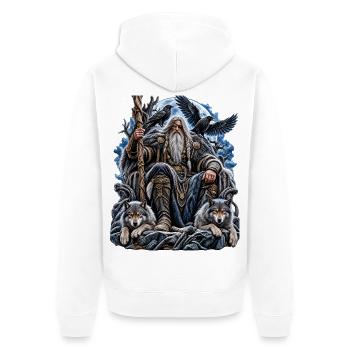Odin – Allvater der nordischen Mythologie - Unisex Premium Bio Zip Hoodie - Weiß - Hinten - Thijin (182cm)