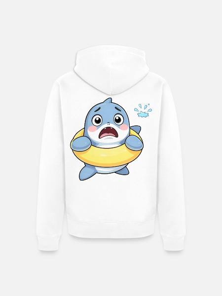 Schüchterner Hai im Schwimmring - Unisex Premium Bio Zip Hoodie - Weiß