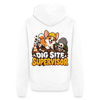 Baugrubenchef Hund - Unisex Premium Bio Zip Hoodie - Weiß - Hinten - Thijin (182cm)