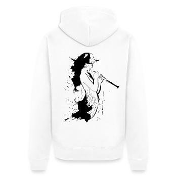 Zeichnung Flötistin - Unisex Premium Bio Zip Hoodie - Weiß - Hinten - Thijin (182cm)