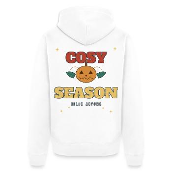 Gemütlicher Kürbis Hallo Herbst - Unisex Premium Bio Zip Hoodie - Weiß - Hinten - Thijin (182cm)