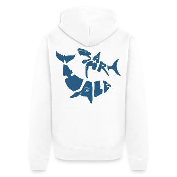 SW_LOGO_5_BLEU - Unisex Premium Bio Zip Hoodie - Weiß - Hinten - Thijin (182cm)