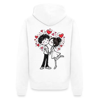 Pärchen Kuss Liebe Valentinstag Paar Geschenk - Unisex Premium Bio Zip Hoodie - Weiß - Hinten - Thijin (182cm)