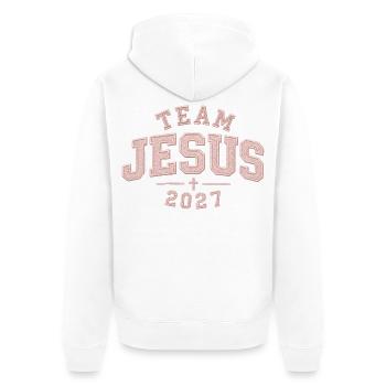 Jesus Patch 2027 - Unisex Premium Bio Zip Hoodie - Weiß - Hinten - Thijin (182cm)